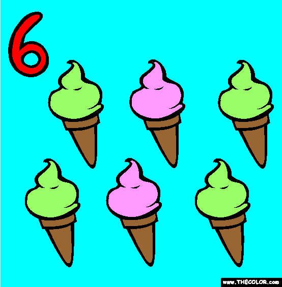 Six (Ice Cream Cones) Coloring Page