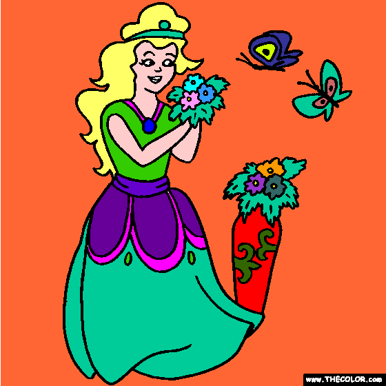 Princess and Butterflies Online Coloring Page