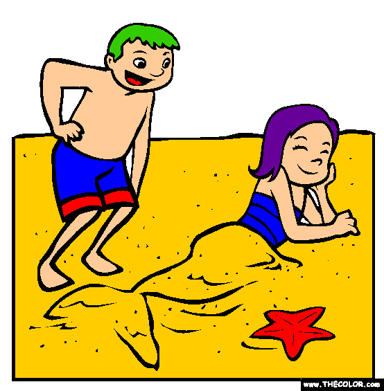 Beach Mermaid Coloring Page