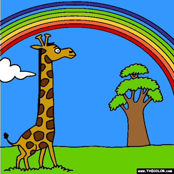 Rainbow and Giraffe Online Coloring Page