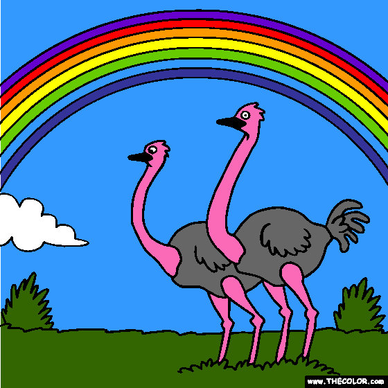 Rainbow and Ostrich Online Coloring Page