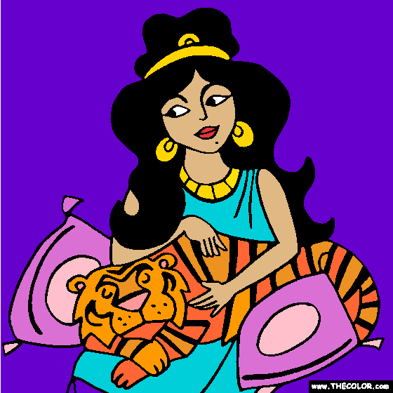 Princess and Tiger Online Coloring Page