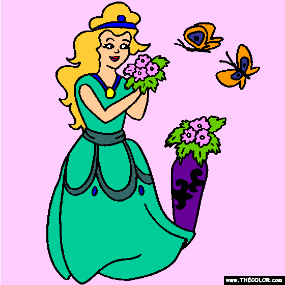 Princess and Butterflies Online Coloring Page