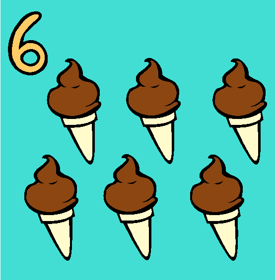 Six (Ice Cream Cones) Coloring Page