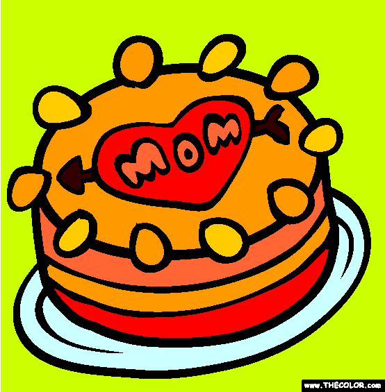 Mothers Day Cake Online Coloring Page