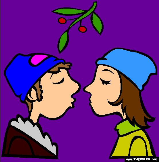 Kissing under the Mistletoe Christmas Coloring