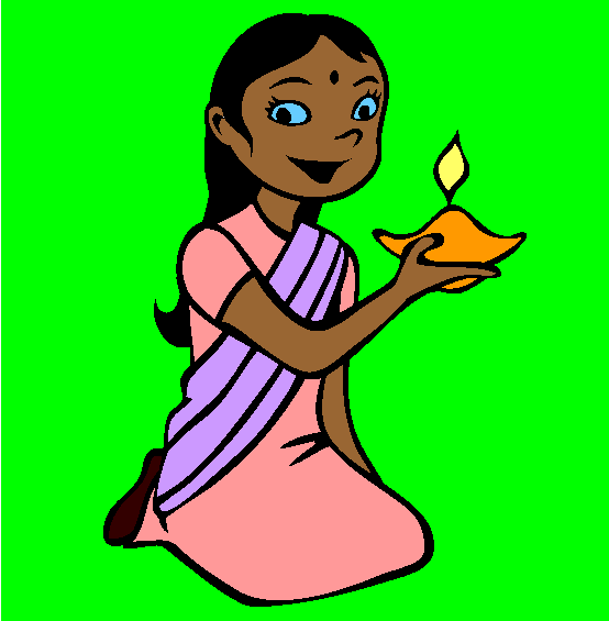 Diwali Girl and Lamp Coloring Page