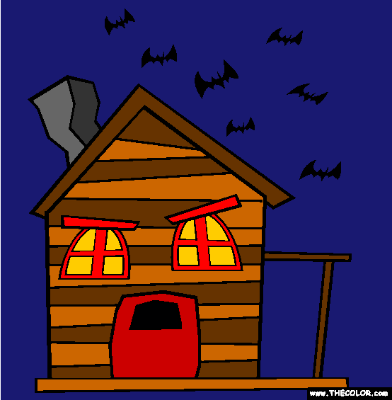 Halloween Haunted House Online Coloring Page