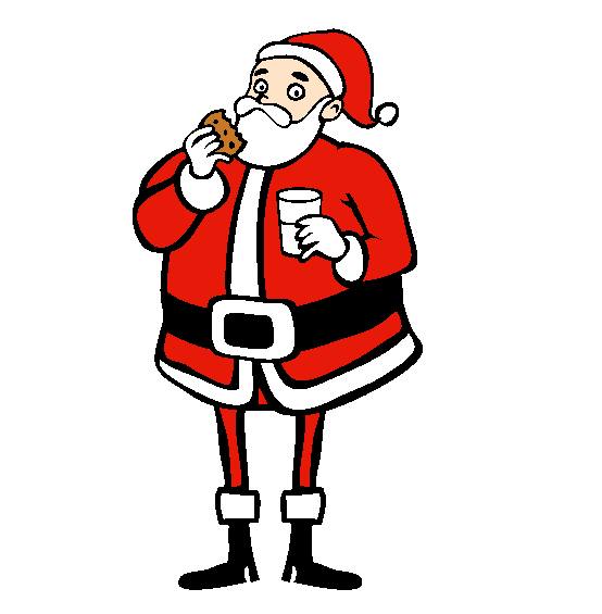 Santa Eating Cookies and Milk Coloring Page