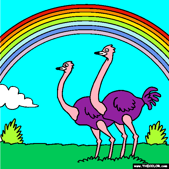 Rainbow and Ostrich Online Coloring Page