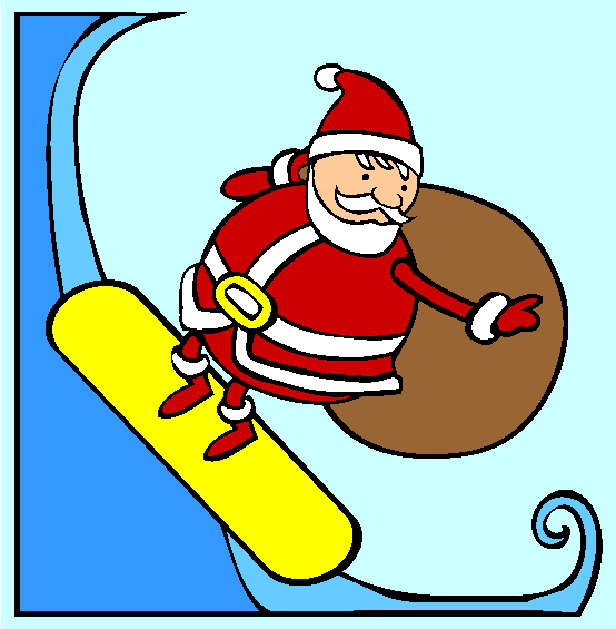 Snowboarding Santa Christmas Coloring Page