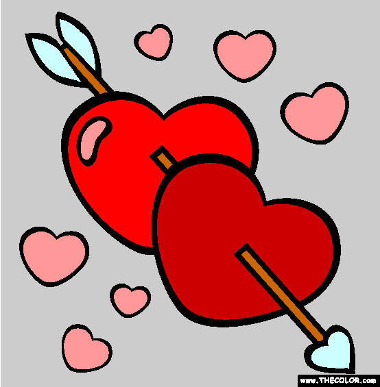 Arrow Hearts Valentines Day Online Coloring Page