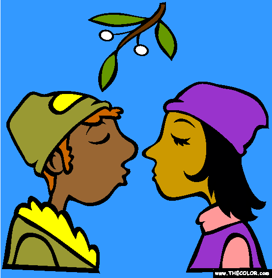 Kissing under the Mistletoe Christmas Coloring