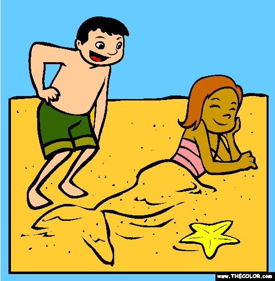 Beach Mermaid Coloring Page