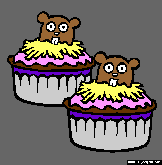 Groundhog Cupcakes Coloring Page