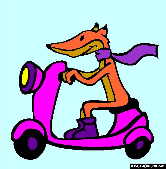 Fox On Scooter Coloring Page