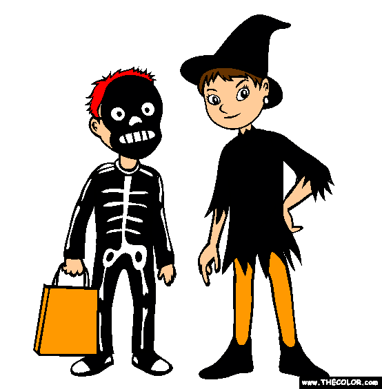 Halloween Trick or Treat Costumes Coloring Page