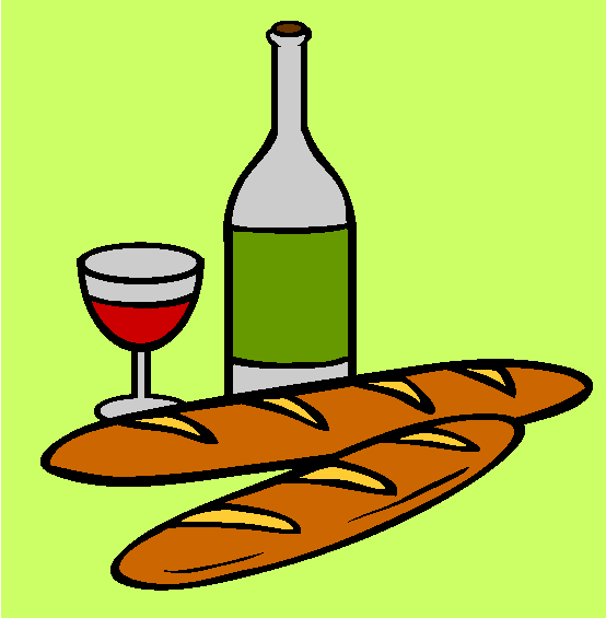 Bastille Day French Bread And Wine Coloring Page