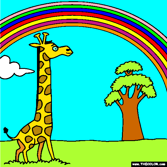 Rainbow and Giraffe Online Coloring Page