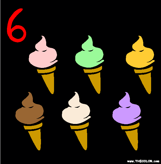 Six (Ice Cream Cones) Coloring Page