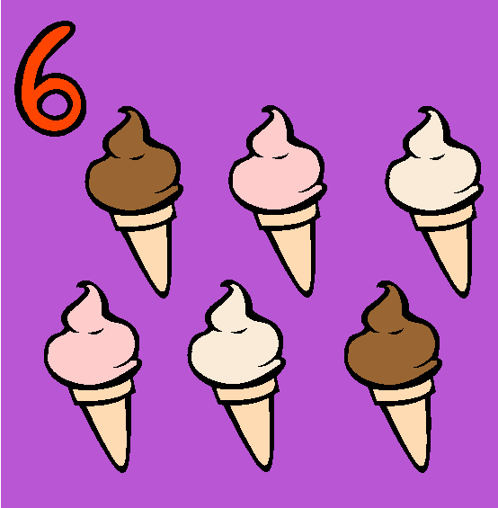 Six (Ice Cream Cones) Coloring Page