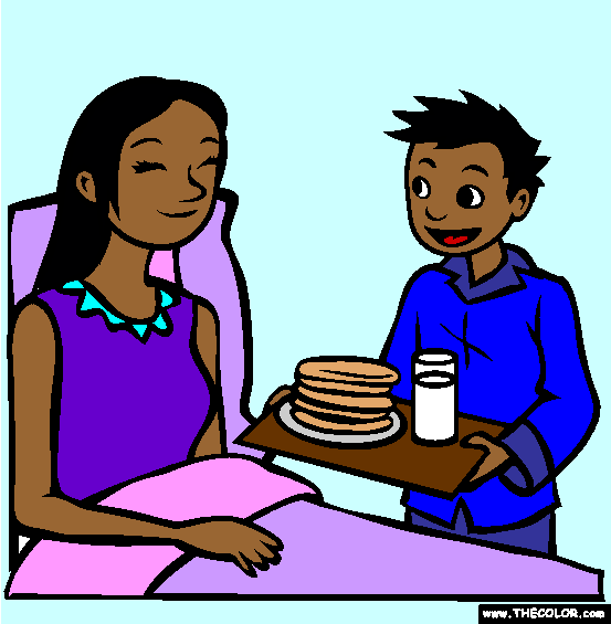 Breakfast In Bed for Mothers Day Online Coloring