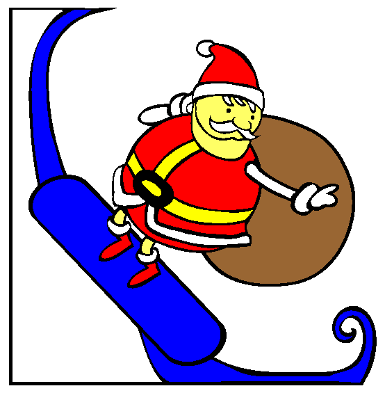 Snowboarding Santa Christmas Coloring Page
