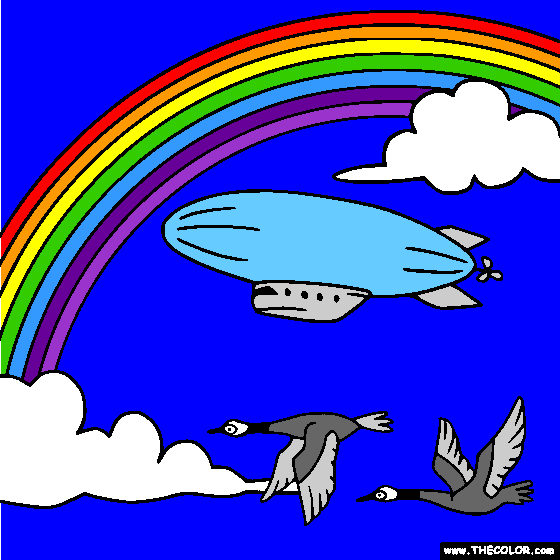 Rainbow and Blimp Online Coloring Page
