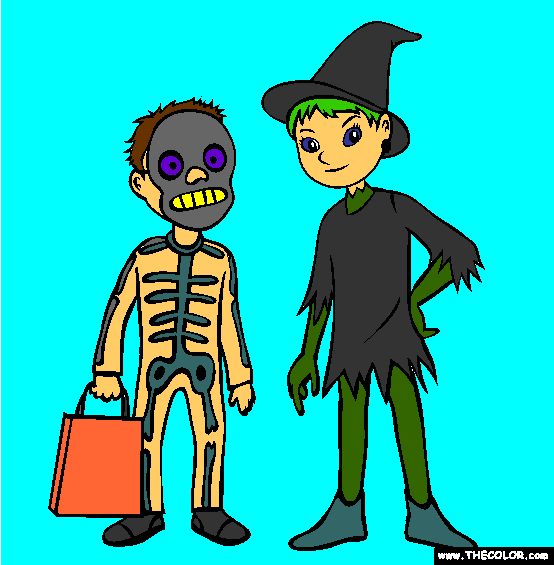 Halloween Trick or Treat Costumes Coloring Page