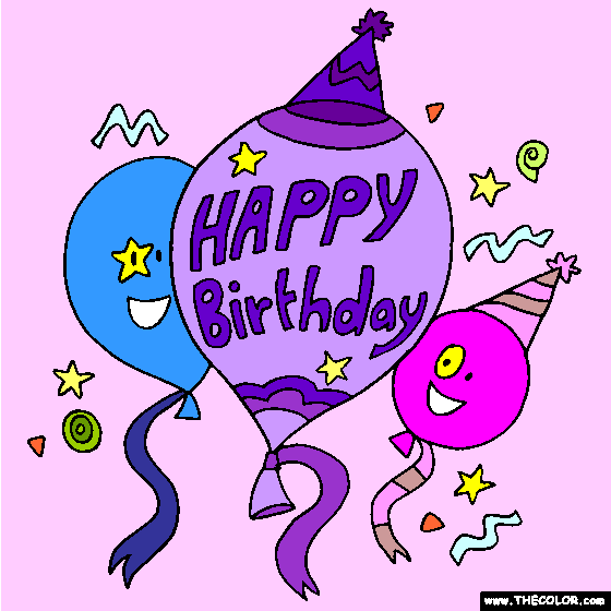 Happy Birthday Balloons Online Coloring Page