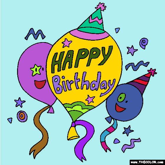 Happy Birthday Balloons Online Coloring Page