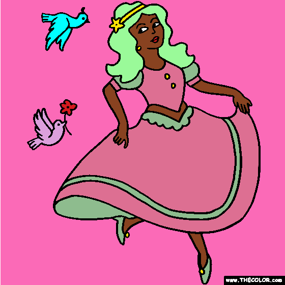 Princess and Doves Online Coloring Page 