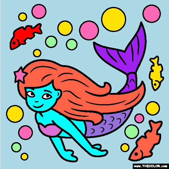 Mermaid Under Water Coloring Page