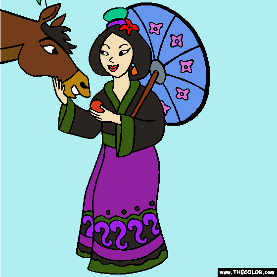 Asian Princess and Horse Online Coloring Page
