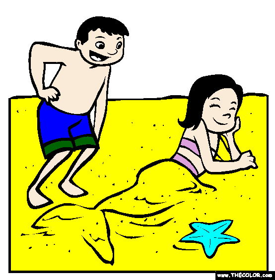 Beach Mermaid Coloring Page