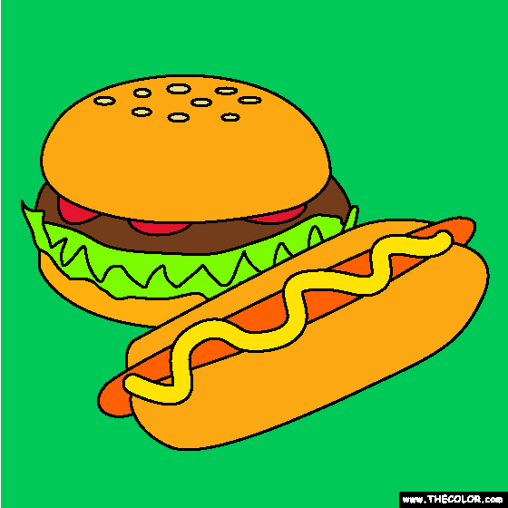 Hot Dog and Hamburger Coloring Page