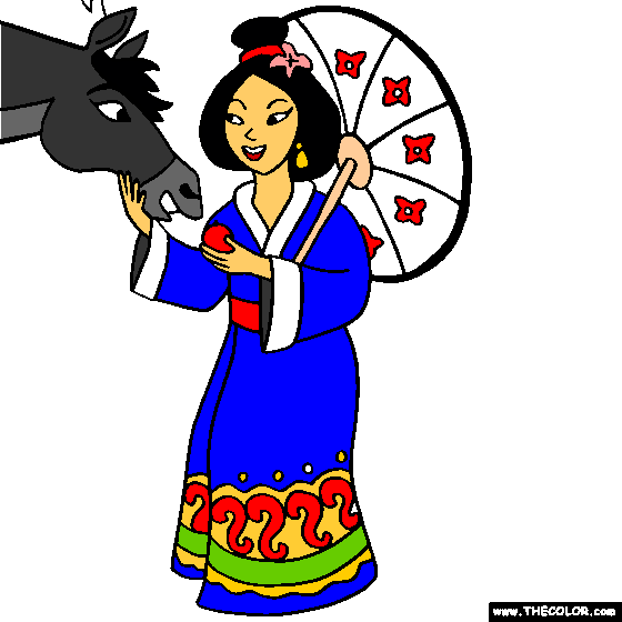 Asian Princess and Horse Online Coloring Page