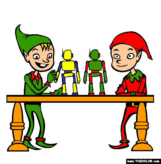 Santa's Christmas Elves Online Coloring Page
