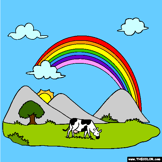 Rainbow and Cow Pasture Online Coloring Page