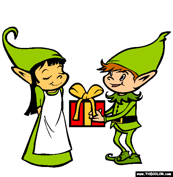 Gift Elves Christmas Coloring Page