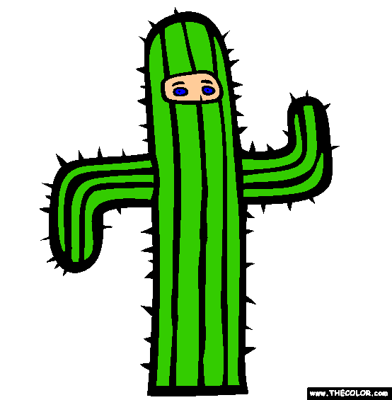 Halloween Cactus Costume Online Coloring Page