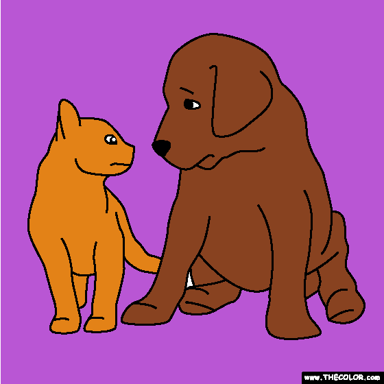 Puppy and Kitten Coloring Page