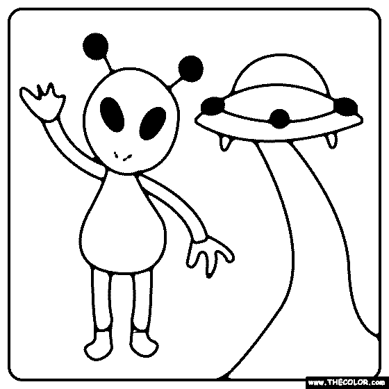 Alien and UFO Coloring Page