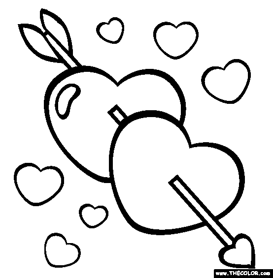 Arrow Hearts Valentines Day Online Coloring Page