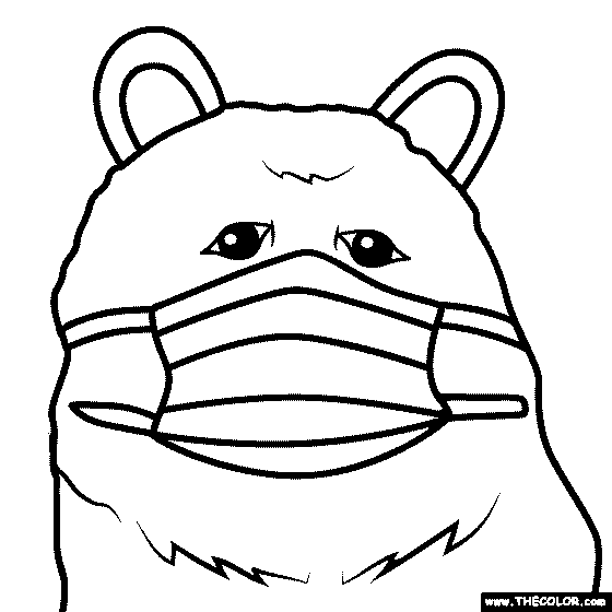 Bear Wearing mask  Coloring Page