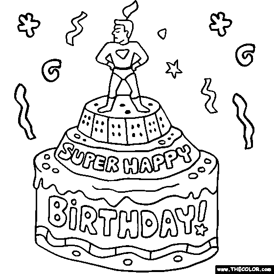 Super Happy Birthday Cake Online Coloring Page