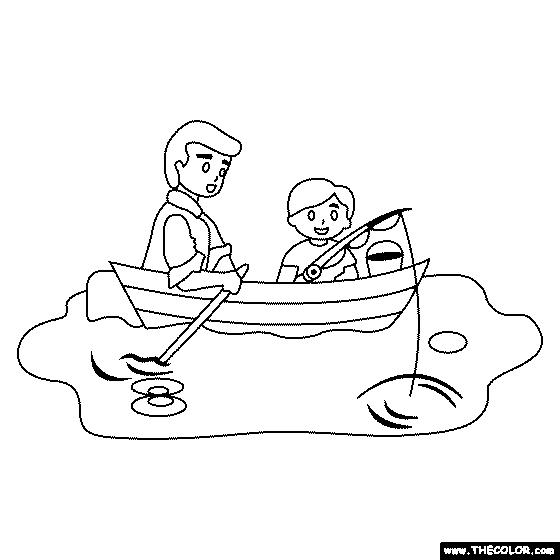 Boy And Dad Fishing Coloring Page