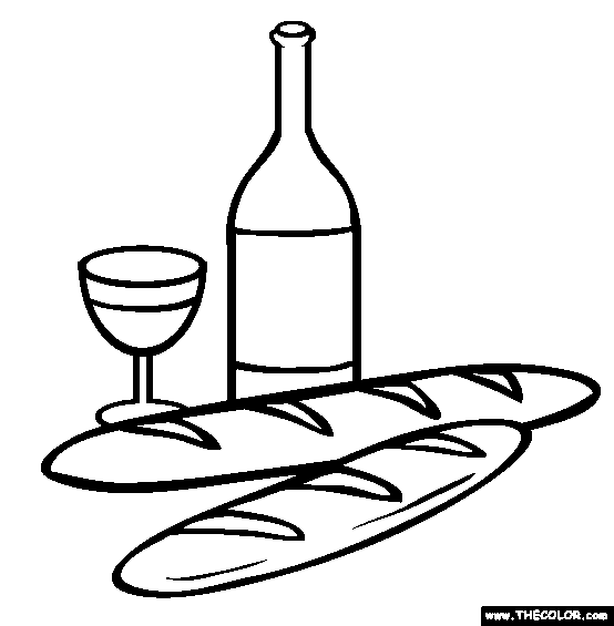 Bastille Day French Bread And Wine Coloring Page