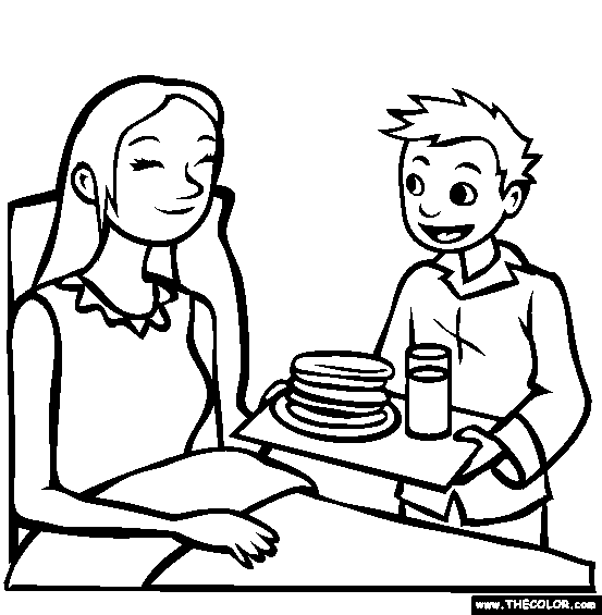 Breakfast In Bed for Mothers Day Online Coloring