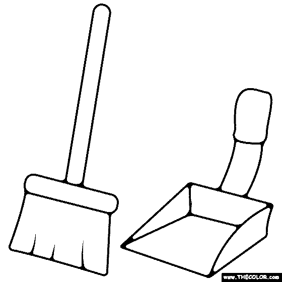 Broom and Dust Pan Coloring Page